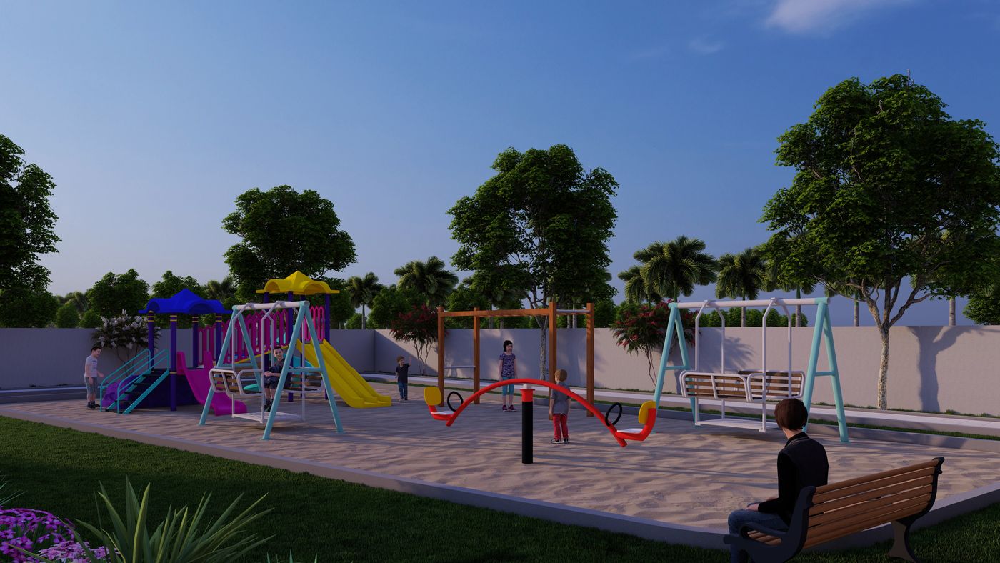 Render of the children’s play area at Madhuravanam