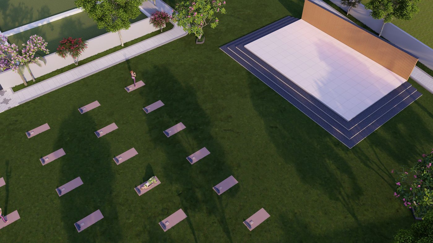 Render of the yoga park at Madhuravanam